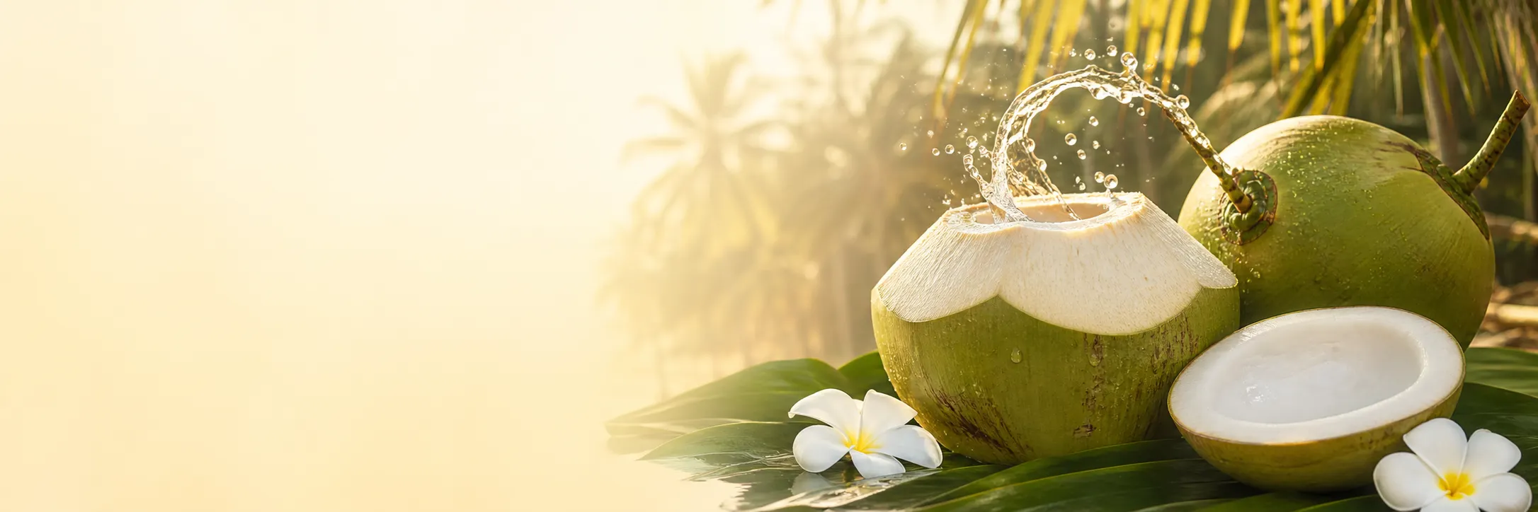 Young coconut assortment in a tropical grove