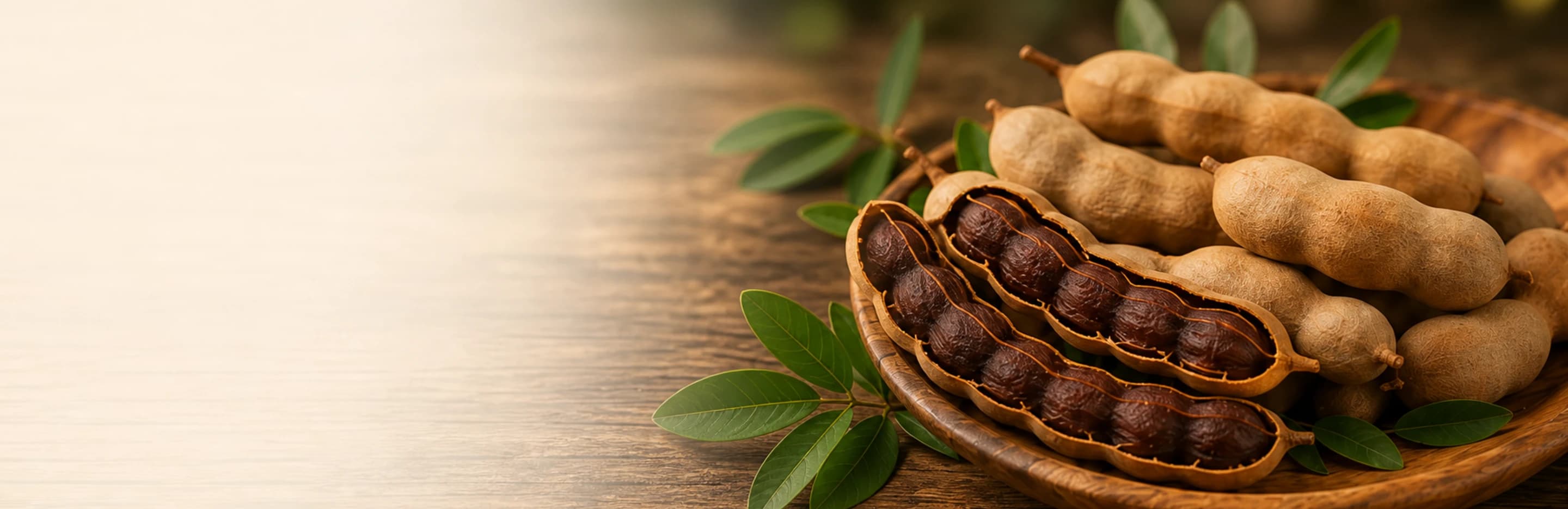 Thai tamarind pods and leaves